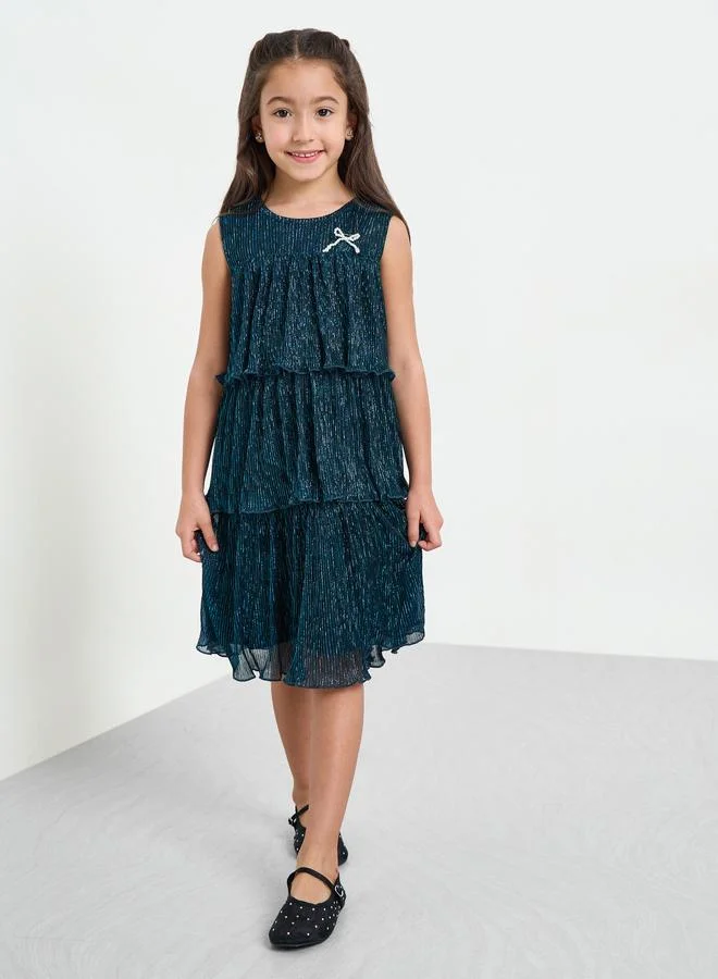 Styli Girls Teal Sleeveless Tiered Dress