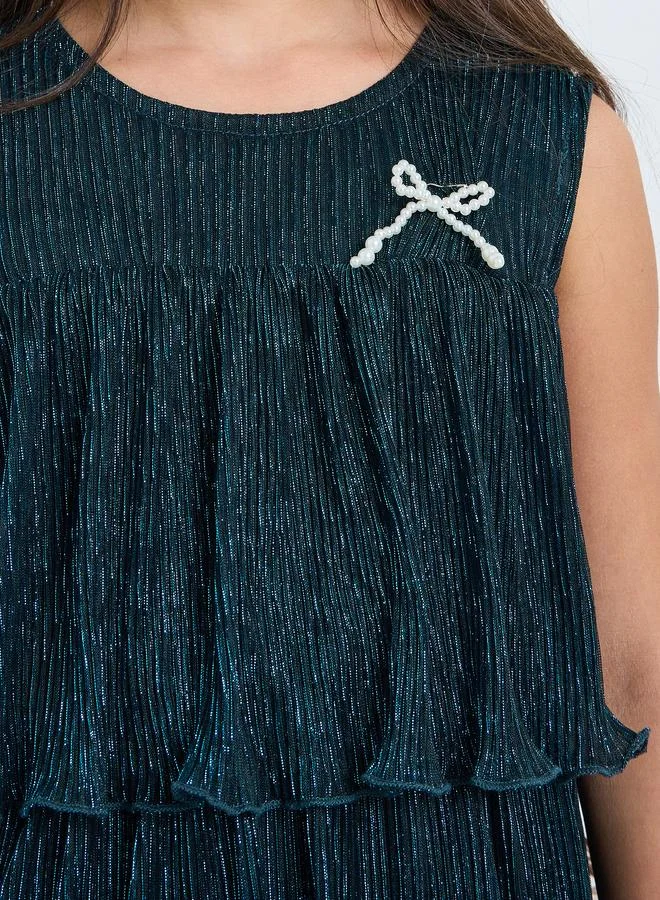 Styli Girls Teal Sleeveless Tiered Dress