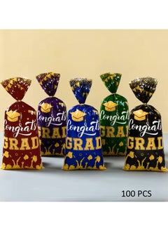 Boxwoods 100 PCS Congrats Grad Candy Bags For School Senior Year Graduation Ceremony Drawstring Pouch For Treats  - Image 1