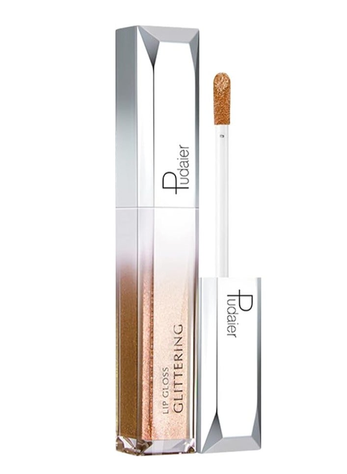 بوداير ملمع الشفاه اللامع ، أحمر الشفاه السائل المعدني اللامع ، مكياج شفاه مرطب مقاوم للماء للشفاه للخدود عيون بريق ذهبي 04# - Image 1