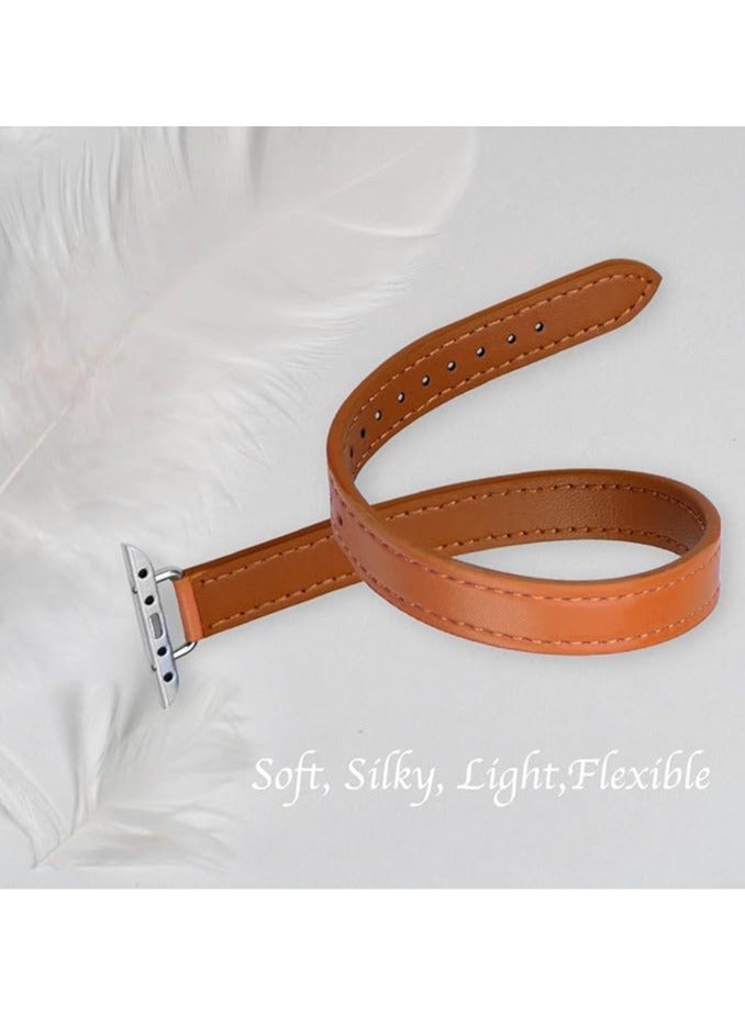 Leather Watch Band Strap Compatible for Apple Watch Series Band 38mm 40mm 41mm 42mm women, Genuine Leather Double Tour Designed Slim Replacement Strap for iWatch Series10 9 8 7 6 SE, Orange Color - Image 3