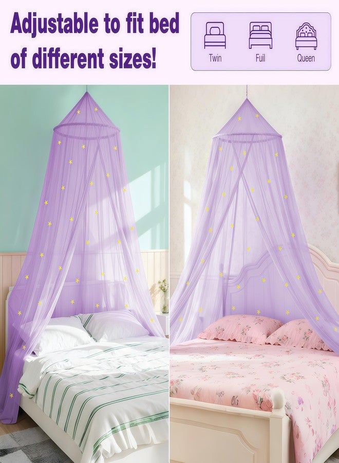 LionLively Purple Bed Canopy for Girls with Glow-in-The-Dark Stars, Princess Canopy Curtains Fits Single, Twin, Full, Queen Size Bed, Bedroom Accessories, Ceiling Tent - Image 4