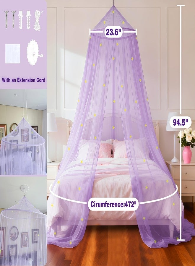 LionLively Purple Bed Canopy for Girls with Glow-in-The-Dark Stars, Princess Canopy Curtains Fits Single, Twin, Full, Queen Size Bed, Bedroom Accessories, Ceiling Tent - Image 3