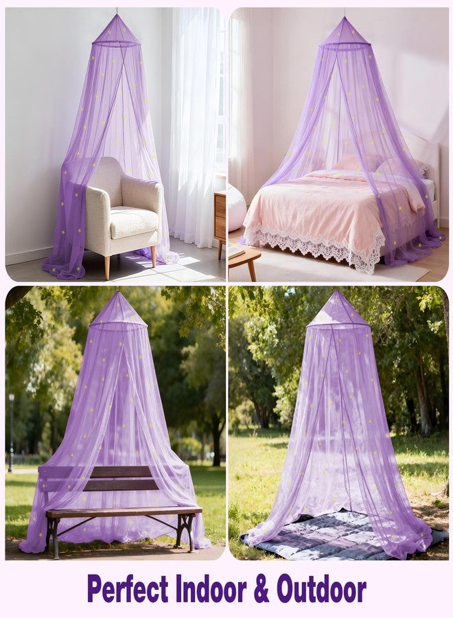 LionLively Purple Bed Canopy for Girls with Glow-in-The-Dark Stars, Princess Canopy Curtains Fits Single, Twin, Full, Queen Size Bed, Bedroom Accessories, Ceiling Tent - Image 5