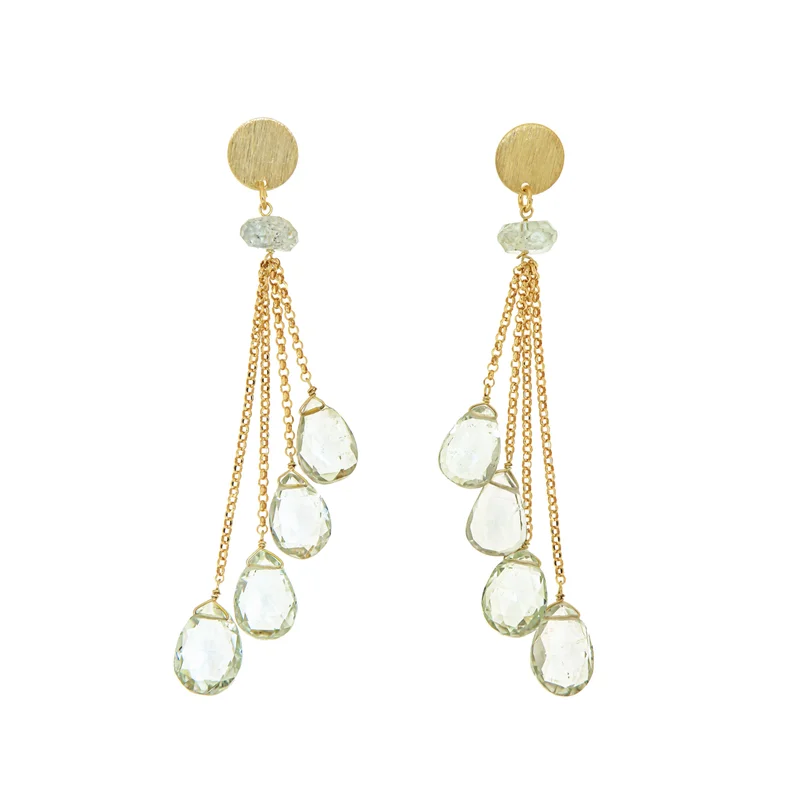 جواندلينا Silver Yellow Gold Plated Earrings with Semi Precious Stones: Green Amethist