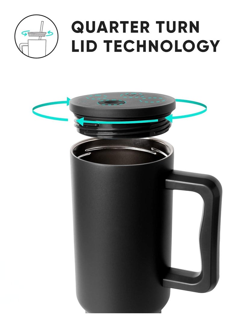 إيفرين كوب بسعة 40 أونصة مع مقبض وغطاء من القش، كوب معزول، زجاجة مياه من الفولاذ المقاوم للصدأ قابلة لإعادة الاستخدام، كوب للسفر، حامل أكواب، هدايا صديقة للنساء، مجموعة رحلتها، طراز بسيط وحديث - Image 3