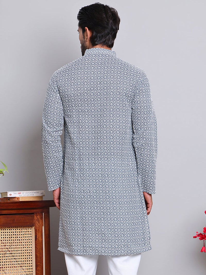 NOZ2TOZ Embroidered Grey Kurta for Men - Image 3