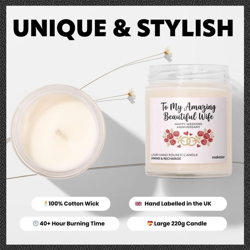 Makester Anniversary Candle Gift for The Wife - Luxury Soy Wax Candle - Vanilla, Jasmine, Sugared Almond - Makester - Image 4