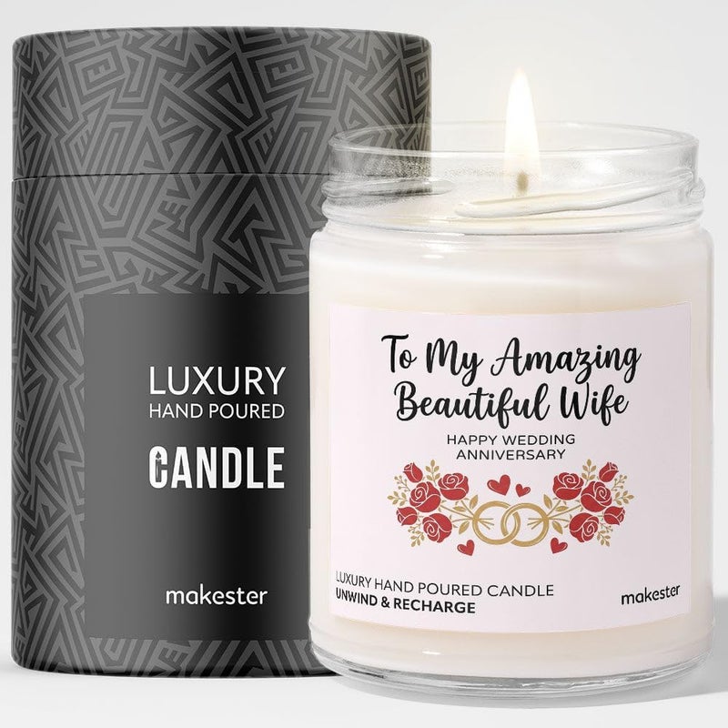 Makester Anniversary Candle Gift for The Wife - Luxury Soy Wax Candle - Vanilla, Jasmine, Sugared Almond - Makester - Image 1
