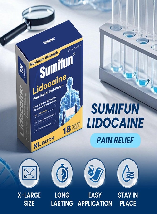 Sumifun لصقات سومي فون 4% ليدوكائين XL للألم | حجم كبير 4.72"x7.87" لتغطية الظهر والفخذ بالكامل | أقصى قوة تخدير بدون وصفة طبية | التصاق طبي يدوم 8 ساعات (كبير جداً، العدد، 18) - Image 3