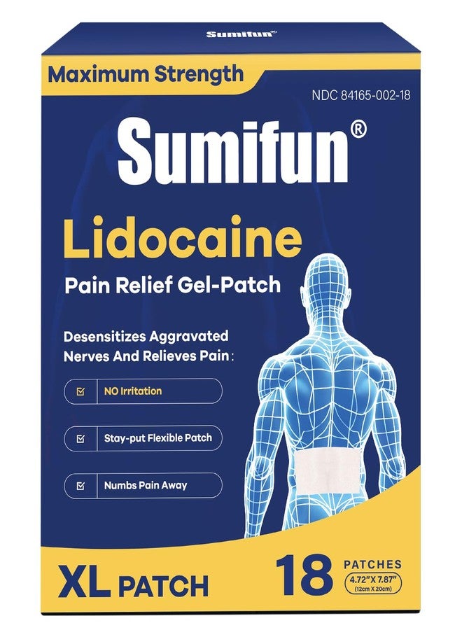 Sumifun لصقات سومي فون 4% ليدوكائين XL للألم | حجم كبير 4.72"x7.87" لتغطية الظهر والفخذ بالكامل | أقصى قوة تخدير بدون وصفة طبية | التصاق طبي يدوم 8 ساعات (كبير جداً، العدد، 18) - Image 1