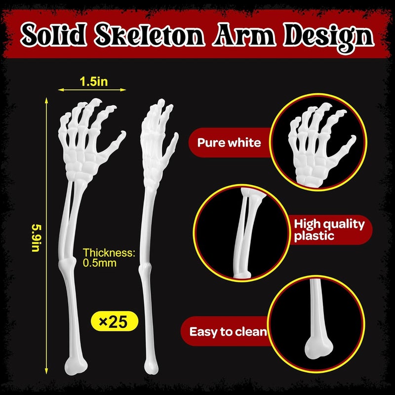 RunNico 25 Pcs 5.9''x1.5'' Halloween Skeleton Cocktail Stirrers, Reusable Skeleton Hand Swizzle Sticks, Halloween Plastic Drink Stirrer for Home Bar Horror Party Table Decorations Photo Props - Image 2