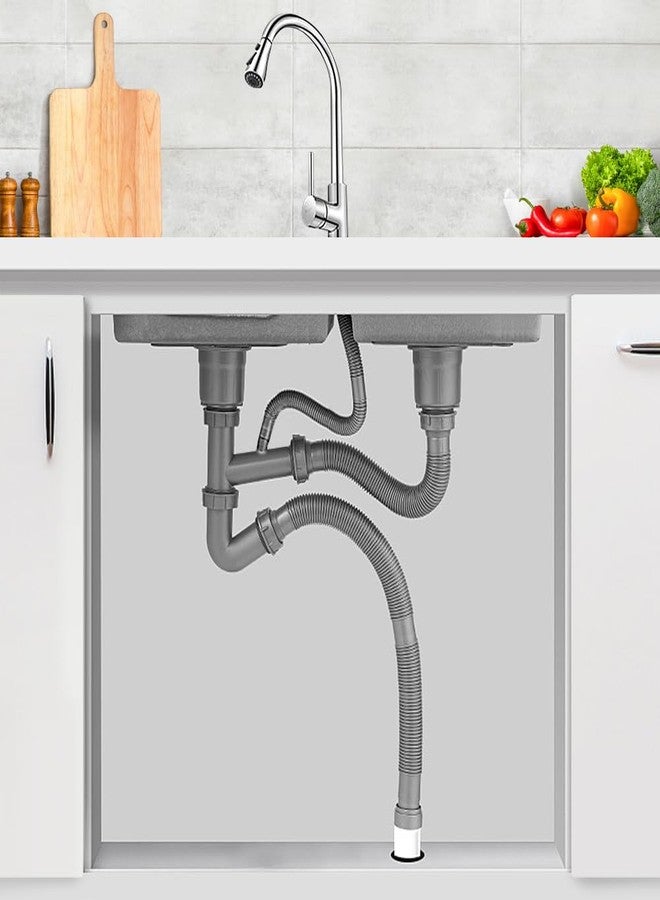 Cocoarm Double Kitchen Sinks Drain Pipe Kit, Expandable All In One Sink Drain Pipe, P Trap Pipe for Double Kitchen Sink for Kitchen, Bathroom, Easy To Assemble - Image 2