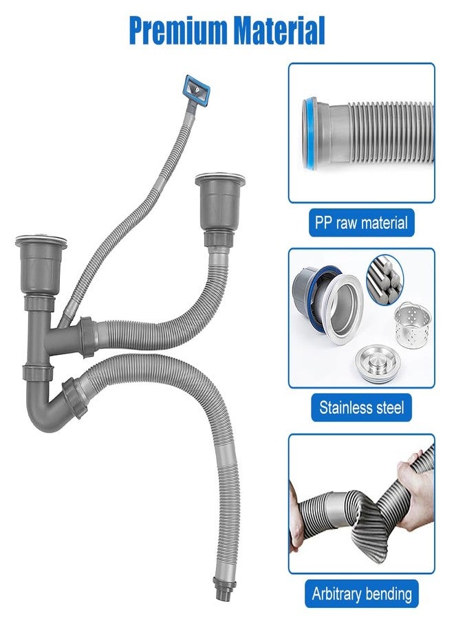 Cocoarm Double Kitchen Sinks Drain Pipe Kit, Expandable All In One Sink Drain Pipe, P Trap Pipe for Double Kitchen Sink for Kitchen, Bathroom, Easy To Assemble - Image 4