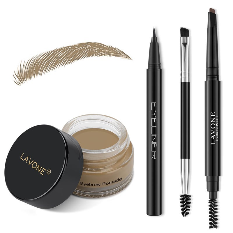 LAVONE Eyebrow Stamp Pencil Kit - Waterproof Eyebrow Pencil, Eyeliner, Pomade, Dual-ended Brush - Dark Blonde - Image 1