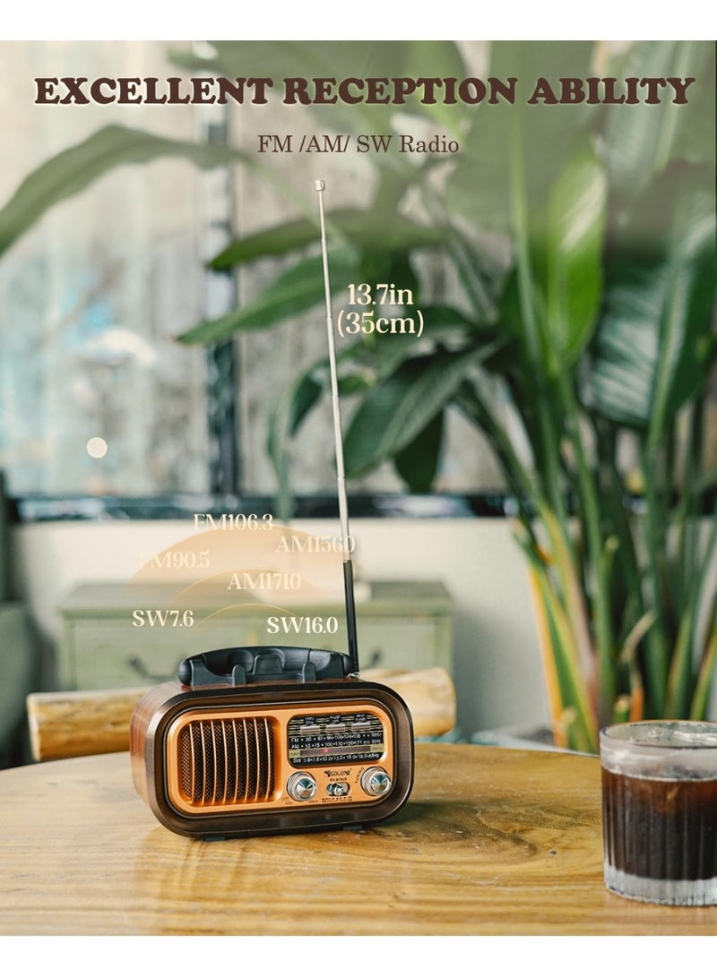 PUXING Mini classic radio with Bluetooth, portable AFM/MSW transistor radio with superior sound and excellent reception, supports TF card and USB MP3 player, powered by a rechargeable battery, gold. - Image 5