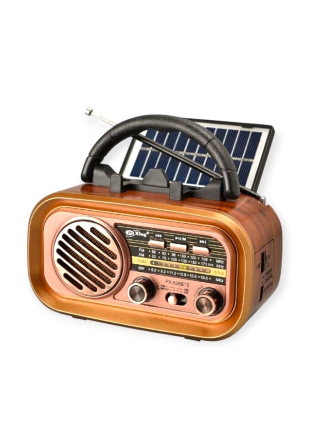 PUXING Mini classic radio with Bluetooth, portable AFM/MSW transistor radio with superior sound and excellent reception, supports TF card and USB MP3 player, powered by a rechargeable battery, gold. - Image 1