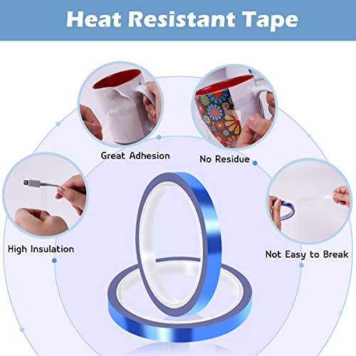 HTVRONT Heat Resistant Tape - 10mm X 33m Blue Heat Transfer Tape 2 Rolls Heat Tape, No Residue High Temperature Tape, High Adhesion Heat Tape for Sublimation, Heat Press, HTV Heat Transfer Tape - Image 3