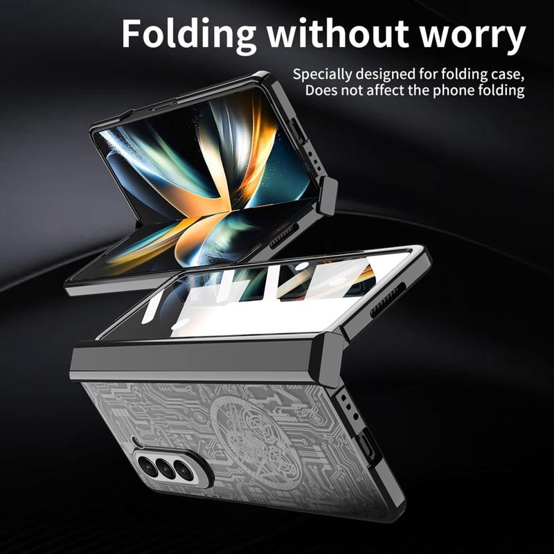 إكسفور غطاء لجهاز Samsung Galaxy Z Fold 5 مع واقي شاشة، غطاء Fold 5 مع حماية المفصل + نسيج ميكانيكي أسطوري مطلي فاخر شفاف كريستالي لجهاز Galaxy Z Fold 5 (أسود) - Image 4