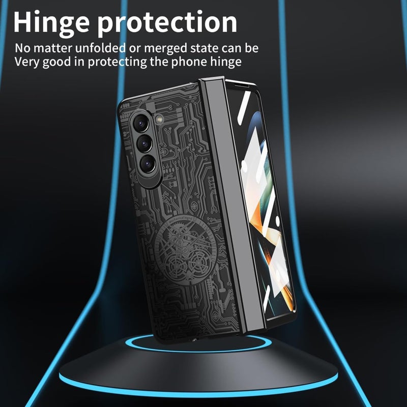 إكسفور غطاء لجهاز Samsung Galaxy Z Fold 5 مع واقي شاشة، غطاء Fold 5 مع حماية المفصل + نسيج ميكانيكي أسطوري مطلي فاخر شفاف كريستالي لجهاز Galaxy Z Fold 5 (أسود) - Image 5