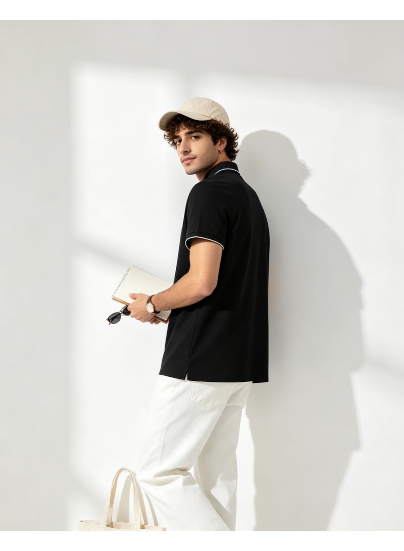 GEOX Men Contrast Trim Short Sleeve Polo Shirt Casual Daily Summer Top Black - Image 3