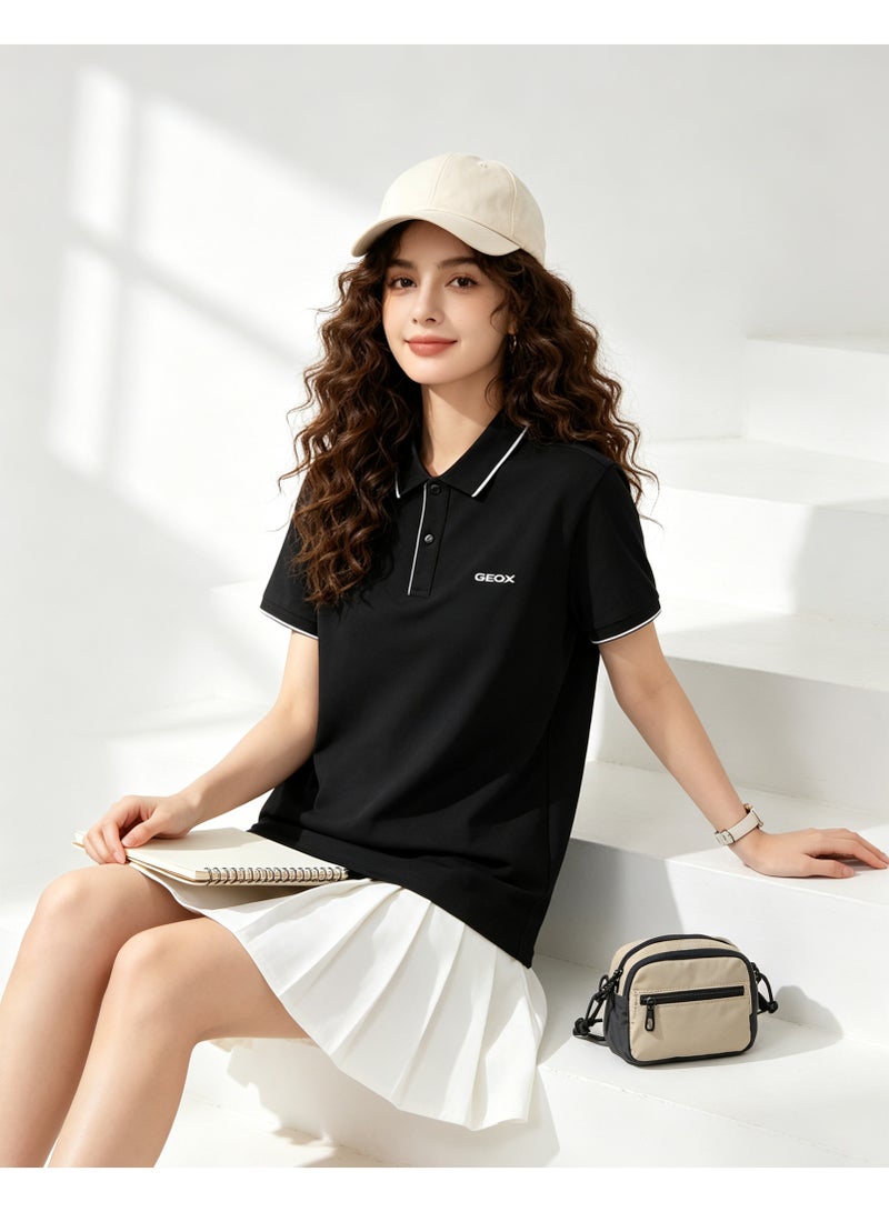 GEOX Men Contrast Trim Short Sleeve Polo Shirt Casual Daily Summer Top Black - Image 5