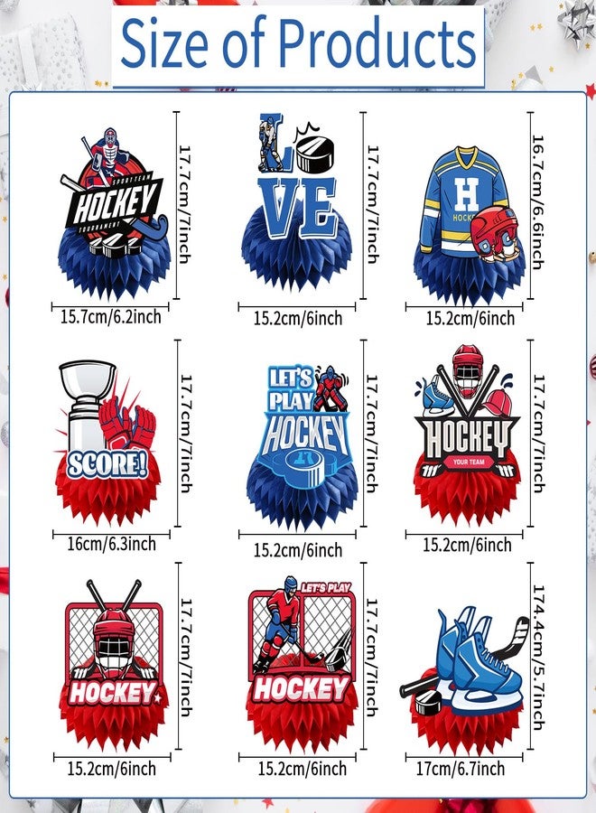 Rakuto Hockey Birthday Party Decorations - 9PCS Honeycomb Centerpieces Ice Hockey Party Table Decor - Image 2