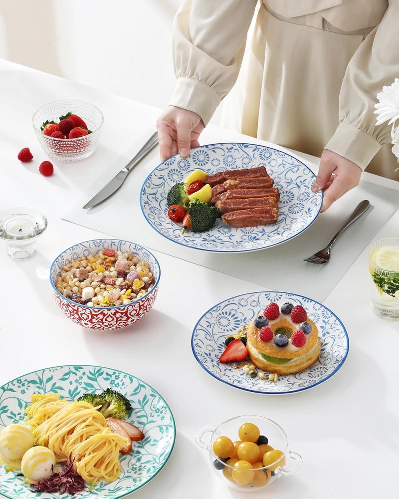 vancasso Selene Dinner Set for 4, 12 Pieces Porcelain Colorful Plates and Bowls Set Kitchen Dinnerware Sets Crockery Set, Mircowave and Dishwasher Safe Dishes Set - Image 5