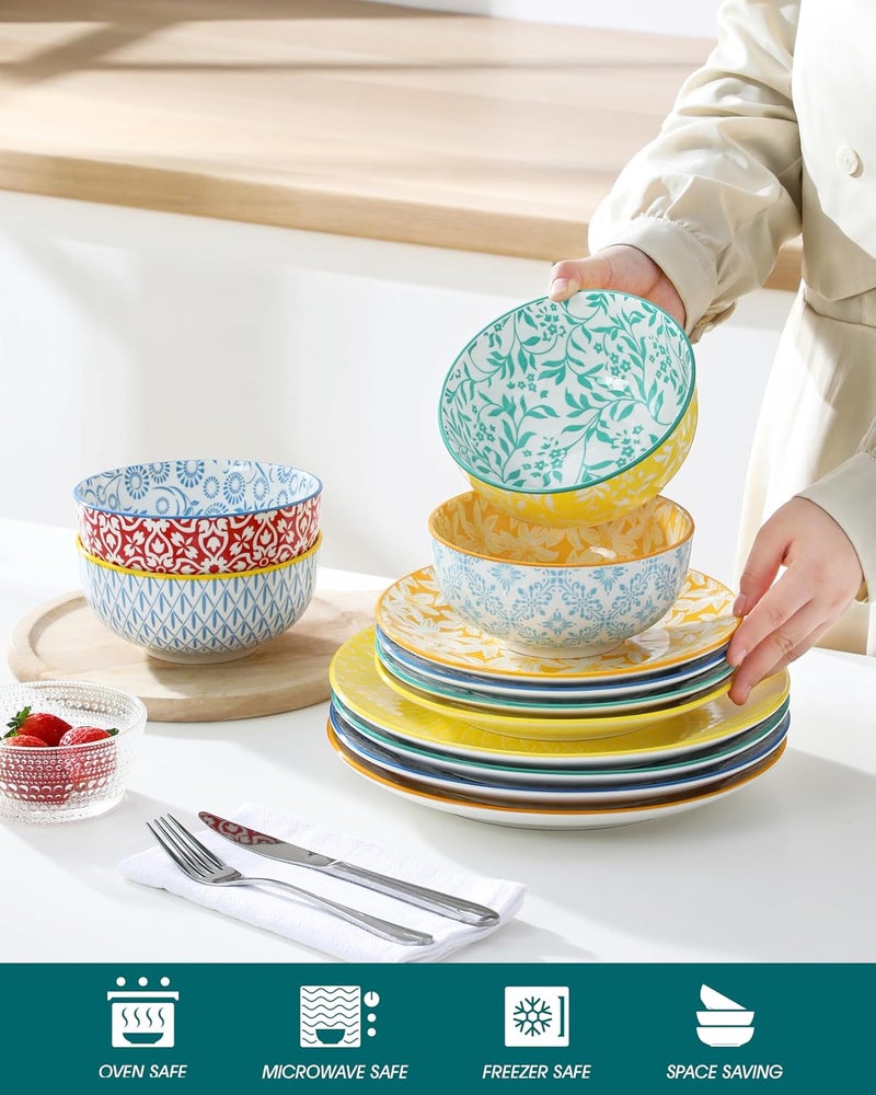 vancasso Selene Dinner Set for 4, 12 Pieces Porcelain Colorful Plates and Bowls Set Kitchen Dinnerware Sets Crockery Set, Mircowave and Dishwasher Safe Dishes Set - Image 4