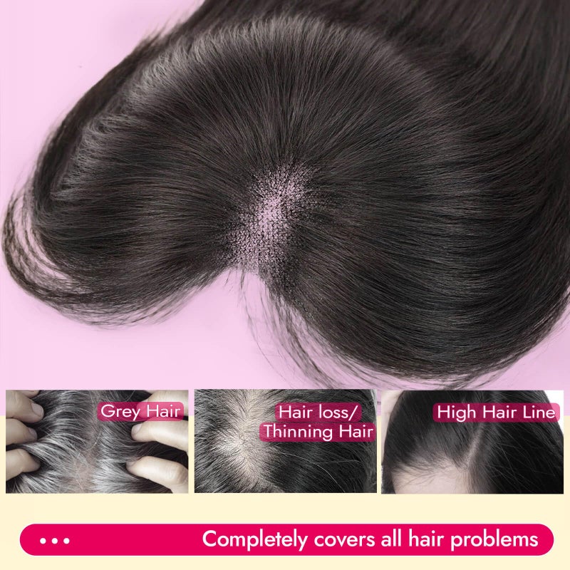 Eawwii Dark Brown Synthetic Hair Toppers for Women with Thinning 5x6 inch Large Base Coverage Clip in Wispy Bangs Upgraded Adjustable Bandage 24 Inch Long Layered - Image 3