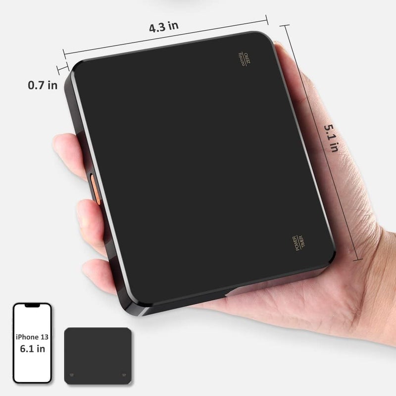 ميزان قهوة صغير مع مؤقت، ميزان جرام 0.1 جم - 3 كجم قياس دقيق ميزان مطبخ قابل للشحن USB-C ميزان رقمي وزن طعام ميزان إسبريسو، شاشة إلكترونية LED مقاومة للحرارة - Image 4