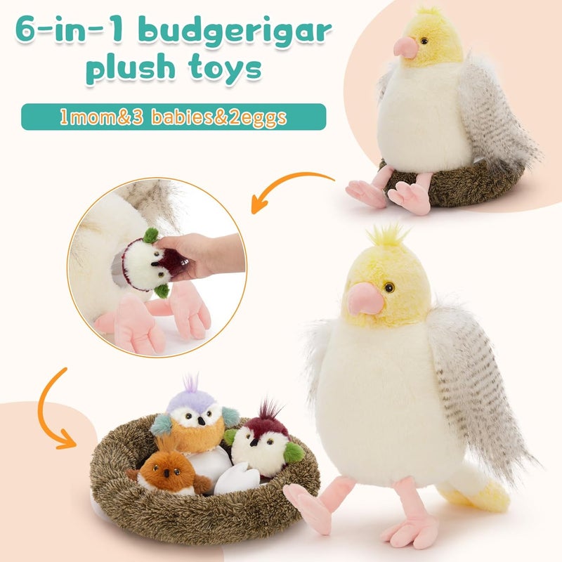 MorisMos Soft Bird Parrot Cuddly Toy XXL with 3 Babies, 35 cm Large Birds Parrots Plush Toy Stuffed Animal, Parrot Bird Birthday Christmas Gift for Children - Image 2