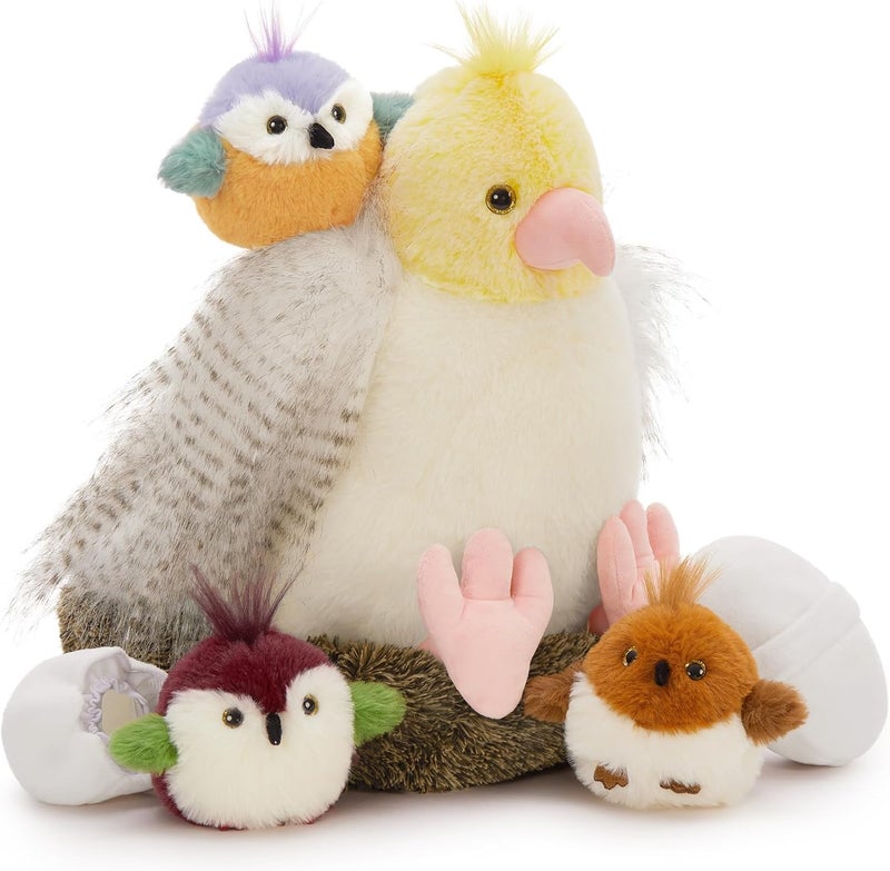 MorisMos Soft Bird Parrot Cuddly Toy XXL with 3 Babies, 35 cm Large Birds Parrots Plush Toy Stuffed Animal, Parrot Bird Birthday Christmas Gift for Children - Image 1