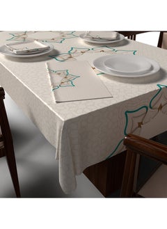 ART MOOD Dorra Tablecloth & Napkins Set Satin White & Blue 140W * 280L Cm  - Image 3