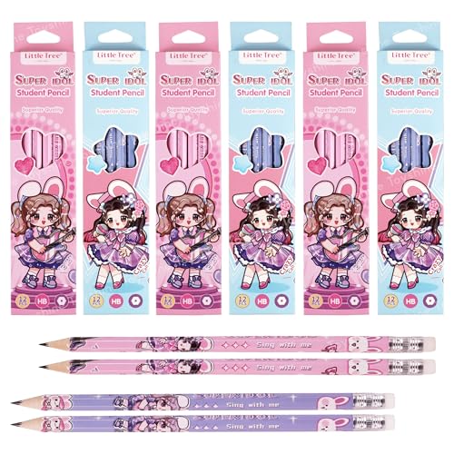 Toyshine 72Pc Cute Doll Print HB Graphite Fine Wood Round Pencils with Top Erasers Suitable for Exam Writing Art Sketching Theme Stationery set For Kids Birthday Return gift Party Favors (6Box) - Image 1