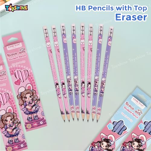 Toyshine 72Pc Cute Doll Print HB Graphite Fine Wood Round Pencils with Top Erasers Suitable for Exam Writing Art Sketching Theme Stationery set For Kids Birthday Return gift Party Favors (6Box) - Image 2