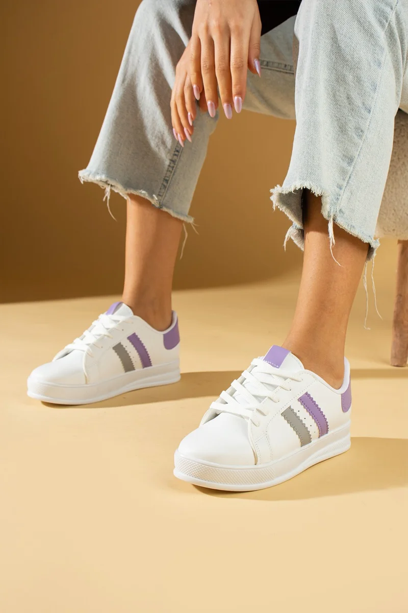 Pembe Potin Pink Bootie Stripe Lace Up Comfortable Sole Women's Sneaker 001-162-24WHITE