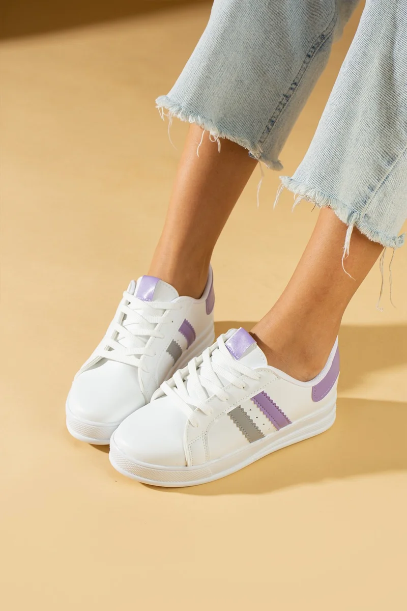 Pembe Potin Pink Bootie Stripe Lace Up Comfortable Sole Women's Sneaker 001-162-24WHITE