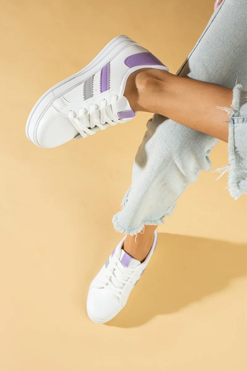 Pembe Potin Pink Bootie Stripe Lace Up Comfortable Sole Women's Sneaker 001-162-24WHITE
