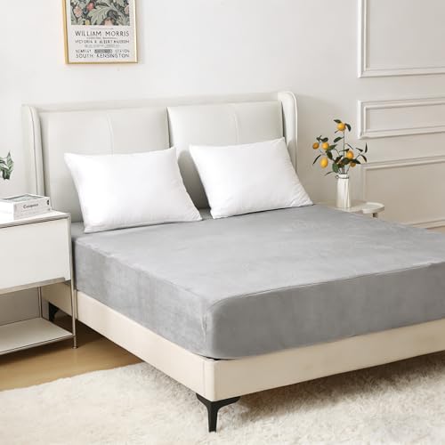 Nokolulu Twin Velvet Fleece Fitted Sheet Only - Ultra Soft Fuzzy Fluffy Plush Flannel Bottom Sheet - 16" Extra Deep Pocket - Cozy Skin-Friendly All Season Bedding (Light Grey, 39"x75") - Image 1