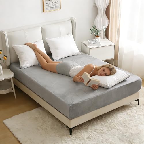 Nokolulu Twin Velvet Fleece Fitted Sheet Only - Ultra Soft Fuzzy Fluffy Plush Flannel Bottom Sheet - 16" Extra Deep Pocket - Cozy Skin-Friendly All Season Bedding (Light Grey, 39"x75") - Image 2