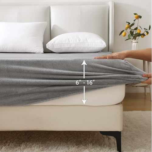 Nokolulu Twin Velvet Fleece Fitted Sheet Only - Ultra Soft Fuzzy Fluffy Plush Flannel Bottom Sheet - 16" Extra Deep Pocket - Cozy Skin-Friendly All Season Bedding (Light Grey, 39"x75") - Image 5