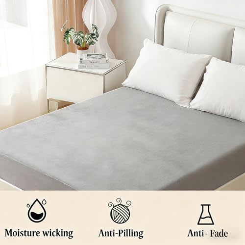 Nokolulu Twin Velvet Fleece Fitted Sheet Only - Ultra Soft Fuzzy Fluffy Plush Flannel Bottom Sheet - 16" Extra Deep Pocket - Cozy Skin-Friendly All Season Bedding (Light Grey, 39"x75") - Image 4