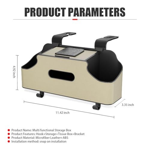 pinflaw 1 PC Car Seat Back Storage Box, 11.42" x 3.35" x 4.92" Hanging Fashionable Multifunctional Storage Rack, Easy to Clean and Durable Travel Accessories, Universal for Most Cars (Beige) - Image 2