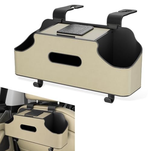 pinflaw 1 PC Car Seat Back Storage Box, 11.42" x 3.35" x 4.92" Hanging Fashionable Multifunctional Storage Rack, Easy to Clean and Durable Travel Accessories, Universal for Most Cars (Beige) - Image 1