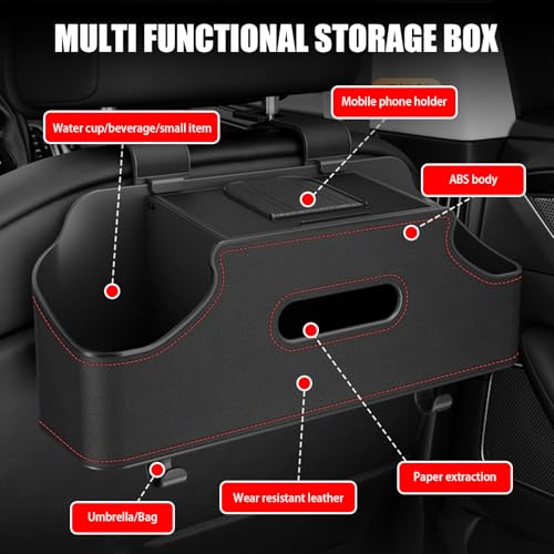 pinflaw 1 PC Car Seat Back Storage Box, 11.42" x 3.35" x 4.92" Hanging Fashionable Multifunctional Storage Rack, Easy to Clean and Durable Travel Accessories, Universal for Most Cars (Beige) - Image 3