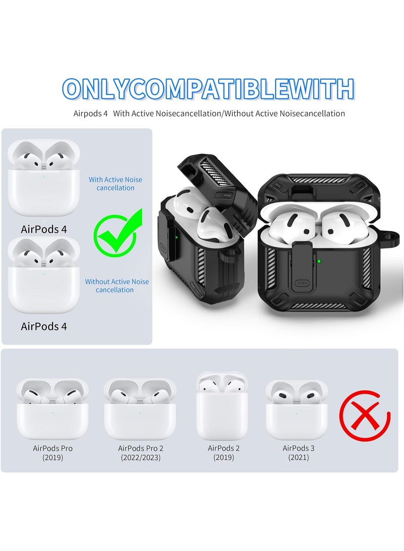 Compatible with 4th Generation AirPods 4 Case (2024 Edition), features locking mechanism, military-grade drop protection, includes 3-in-1 cleaning kit - (Black) - Image 4