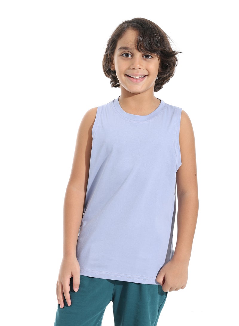 Andora Cut Sleeves Loose Fit Basic T-Shirt_Light Purple - Image 1