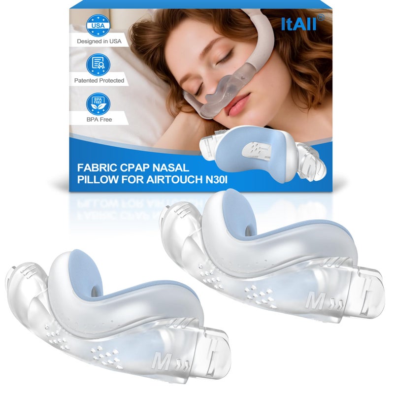 ItAll 2PCs Replacement CPAP Fabric Nasal Pillow Mask Cushion (M) for Airfit N30I & Airtouch N30I, Improved QuietAir N30i - Effictive Moisture-Wicking & Redness-Reducing, ItAll Supplies Accessories - Image 1