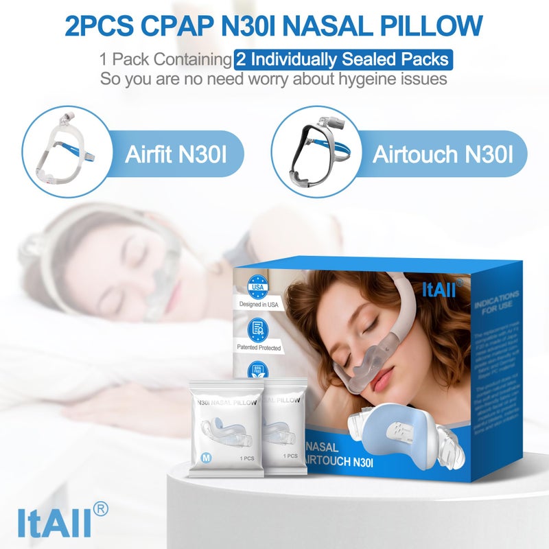 ItAll 2PCs Replacement CPAP Fabric Nasal Pillow Mask Cushion (M) for Airfit N30I & Airtouch N30I, Improved QuietAir N30i - Effictive Moisture-Wicking & Redness-Reducing, ItAll Supplies Accessories - Image 2